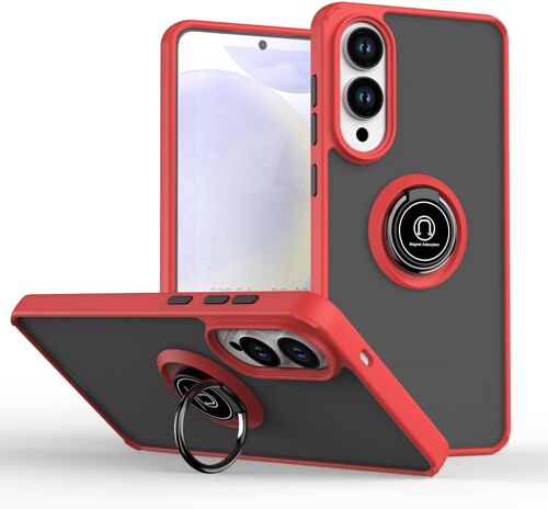 KAL-Coque Pour Xiaomi Poco M7 Pro 5G, Etui Téléphone Antichoc Avec Anneau De Support, Hard Pc Et Tpu Bumper Mat Translucide Case Cover - Rouge