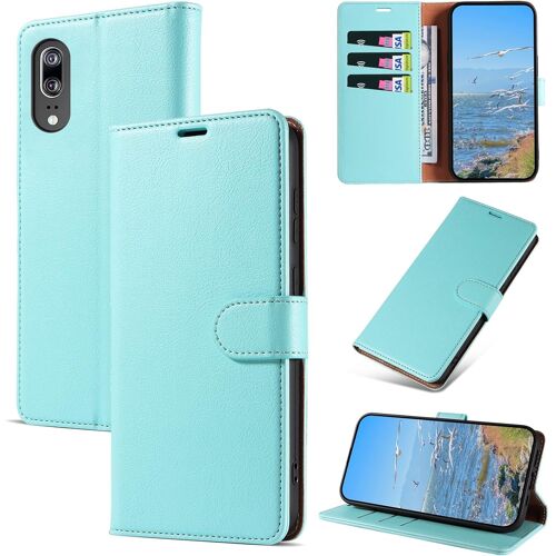 KAL-Coque Pour Huawei P20, Antichoc Magnetique Étui À Rabat Avec Porte Cartes, Portefeuille Housse En Cuir Pu Pour Huawei P20, Vert