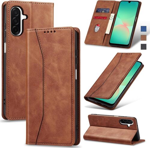 JGD-Coque pour Samsung Galaxy A26, Housse Etui en Cuir PU Portefeuille [Antichoc] [Magnétique] [Porte Cartes] [Stand Fonction] Flip Coque (Brun)