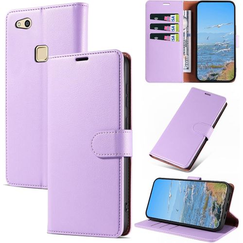 Kal-Coque Pour Huawei P10 Lite, Antichoc Magnetique Étui À Rabat Avec Porte Cartes, Portefeuille Housse En Cuir Pu Coque Pour Huawei P10 Lite, Violet