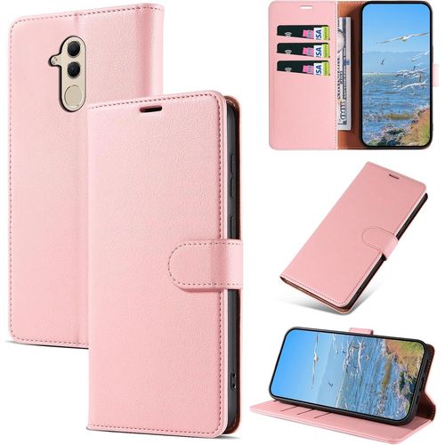 Kal-Coque Pour Huawei Mate 20 Lite, Antichoc Magnetique Étui À Rabat Avec Porte Cartes, Portefeuille Housse En Cuir Pu Coque Pour Huawei Mate 20 Lite, Rose