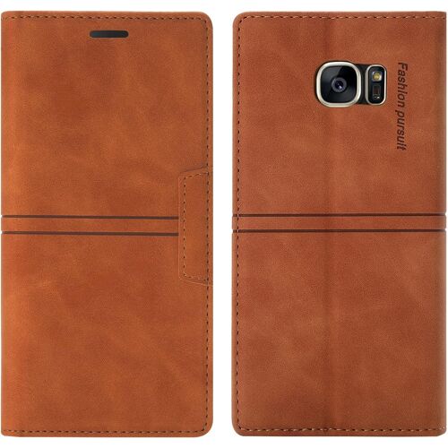 KAL-Coque Samsung Galaxy S7 Edge, Etui Portefeuille Samsung S7 Edge [Magnétique] Tpu Antichoc Housse Cuir Pour Samsung S7 Edge [Fentes Pour Cartes] [Etui À Rabat] Pour Samsung S7 Edge (Brun)