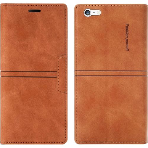 Kal-Coque Iphone 6s Plus/6 Plus, Etui Iphone 6s Plus/6 Plus (5,5 Pouces) [Magnétique] Tpu Antichoc Housse Cuir En Cuir Pu [Fentes Pour Cartes] [Etui À Rabat] [Pochette De Portefeuille] (Brun)