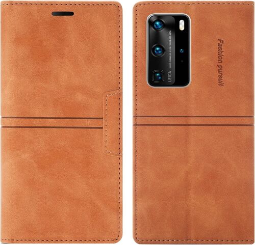 KAL-Coque Huawei P40 Pro, Etui Portefeuille Huawei P40 Pro [Magnétique] Tpu Antichoc Housse Cuir Premium En Cuir Pu [Fentes Pour Cartes] [Etui À Rabat] [Pochette De Portefeuille] Flip Case (Brun)