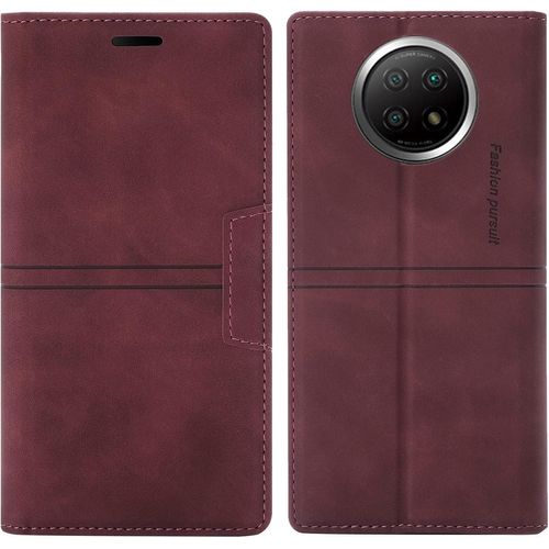 Kal-Coque Xiaomi Redmi Note 9 5g/ Note 9t, Etui Redmi Note 9 5g/ Note 9t [Magnétique] Tpu Antichoc Housse Cuir En Cuir Pu [Fentes Pour Cartes] [Etui À Rabat] [Pochette De Portefeuille] (Rouge)
