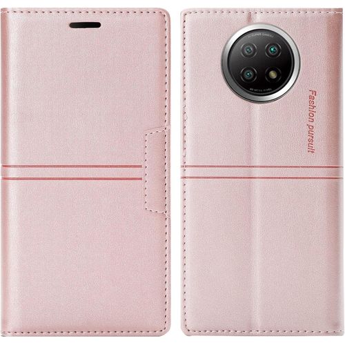 Kalanka-Coque Xiaomi Redmi Note 9 5g/ Note 9t, Etui Redmi Note 9 5g/ Note 9t [Magnétique] Tpu Antichoc Housse Cuir En Cuir Pu [Fentes Pour Cartes] [Etui À Rabat] [Pochette De Portefeuille] (Rose)