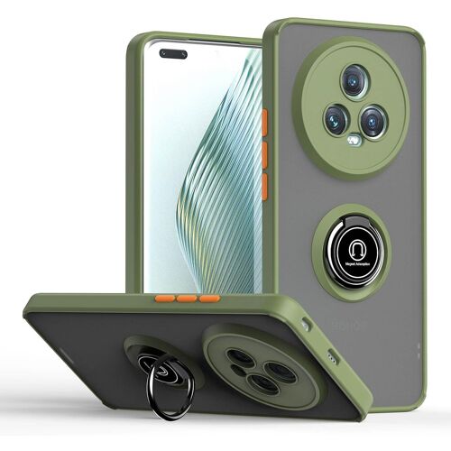 KAL-Coque Pour Honor Magic 5 Pro (Magic5 Pro), Antichoc Très Mince Premium Souple Translucide Givré Silicone Tpu+Pc Housse, Mat Anneau Magnétique Support Étui, Armée Verte