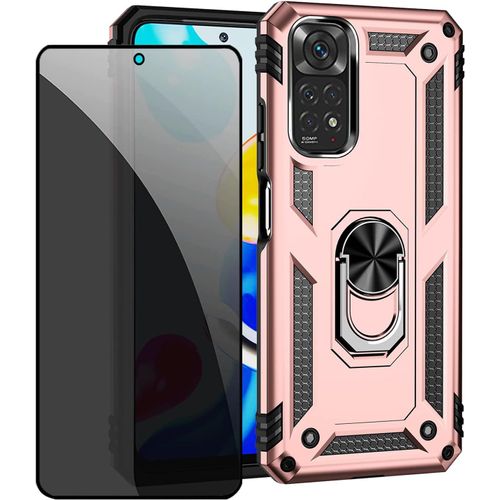 CAUC-Coque kompatibel Xiaomi Redmi Note 11/Redmi Note 11S Or Rose étui de Protection avec Protecteur d'écran en Verre de confidentialité Anti-Espion