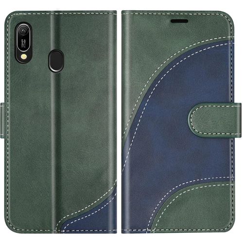 Kal-Coque Pour Huawei Y6 2019 / Honor 8a, Portefeuille Etui En Cuir Pu, Magnétique Protection Housse Coque Pour Huawei Y6 2019 / Honor 8a, Vert