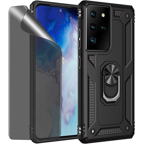 CAUC-Coque kompatibel Samsung Galaxy S21 Ultra Noir étui de Protection avec Protecteur d'écran en Verre de confidentialité Anti-Espion