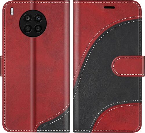 KAL-Coque Pour Huawei Honor 50 Lite/Huawei Nova 8I, Portefeuille Etui En Cuir Pu, Magnétique Protection Housse Coque Pour Huawei Honor 50 Lite/Huawei Nova 8I, Rouge