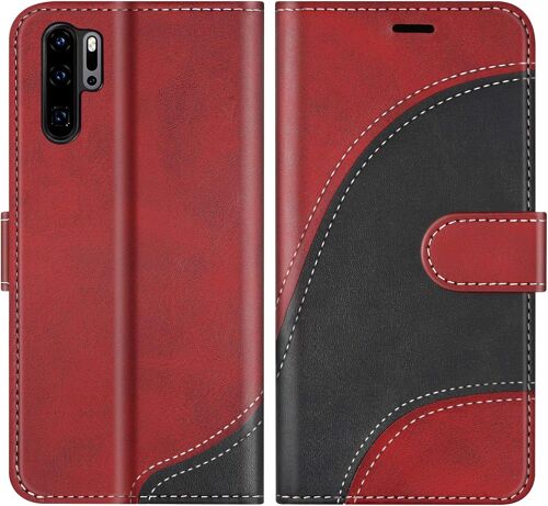 KAL-Coque Pour Huawei P30 Pro, Portefeuille Etui En Cuir Pu, Magnétique Protection Housse Coque Pour Huawei P30 Pro, Rouge