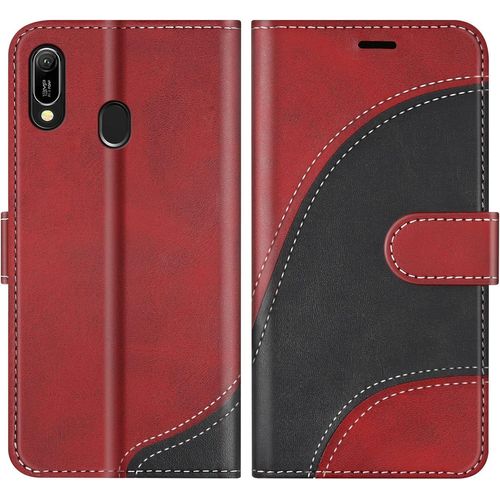 Kal-Coque Pour Huawei Y6 2019 / Honor 8a, Portefeuille Etui En Cuir Pu, Magnétique Protection Housse Coque Pour Huawei Y6 2019 / Honor 8a, Rouge