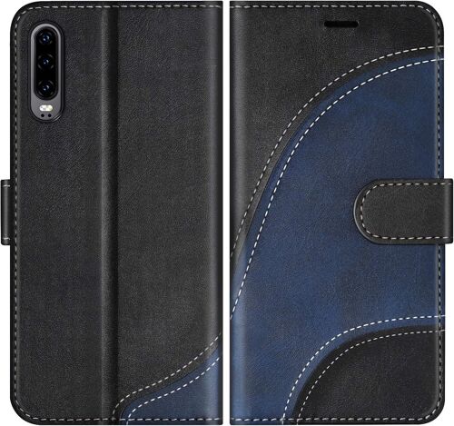 KAL-Coque Pour Huawei P30, Portefeuille Etui En Cuir Pu, Magnétique Protection Housse Coque Pour Huawei P30, Noir