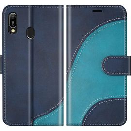 Kal-Coque Pour Huawei Y6 2019 / Honor 8a, Portefeuille Etui En Cuir Pu, Magnétique Protection Housse Coque Pour Huawei Y6 2019 / Honor 8a, Bleu