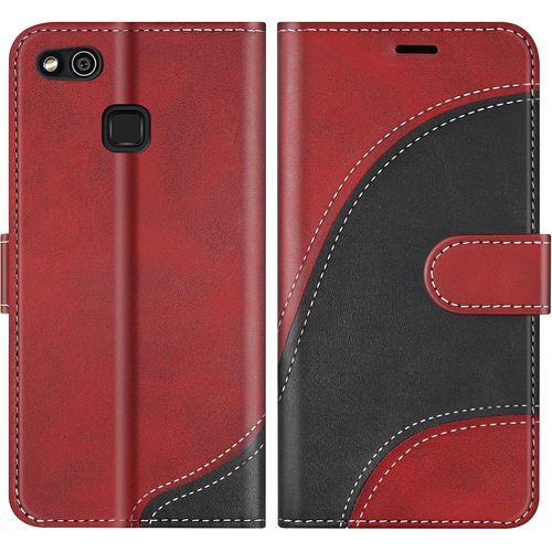 Kal-Coque Pour Huawei P10 Lite, Portefeuille Etui En Cuir Pu, Magnétique Protection Housse Coque Pour Huawei P10 Lite, Rouge