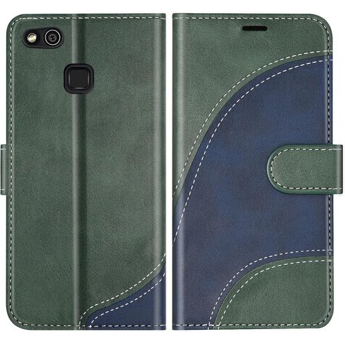 Kal-Coque Pour Huawei P10 Lite, Portefeuille Etui En Cuir Pu, Magnétique Protection Housse Coque Pour Huawei P10 Lite, Vert