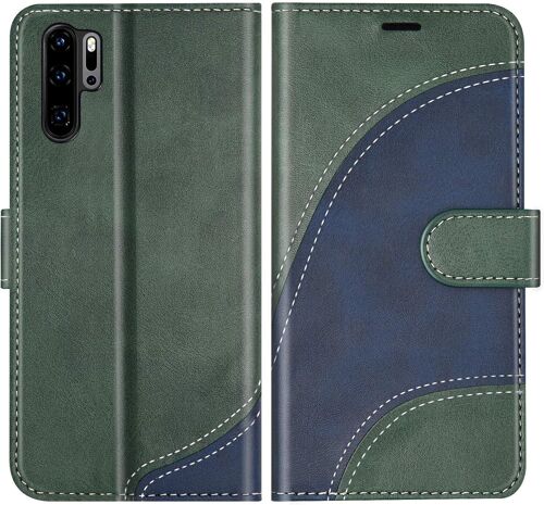 KAL-Coque Pour Huawei P30 Pro, Portefeuille Etui En Cuir Pu, Magnétique Protection Housse Coque Pour Huawei P30 Pro, Vert