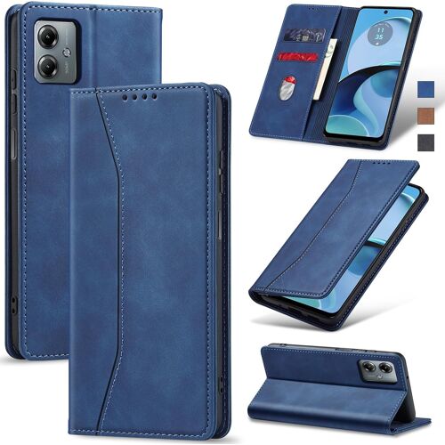 KAL-Coque Pour Motorola Moto G14, Housse Etui En Cuir Pu Portefeuille [Antichoc] [Magnétique] [Porte Cartes] [Stand Fonction] Flip Coque (Bleu)