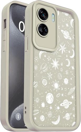 KAL-Coque Pour Honor 90 Lite 5G - Étui Silicone Souple Fine Légère Elegant Désign, Protection Caméra Antichoc Anti-Rayures Mince Housse (White,Planets)