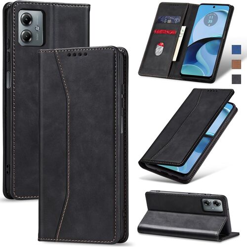 KAL-Coque Pour Motorola Moto G14, Housse Etui En Cuir Pu Portefeuille [Antichoc] [Magnétique] [Porte Cartes] [Stand Fonction] Flip Coque (Noir)