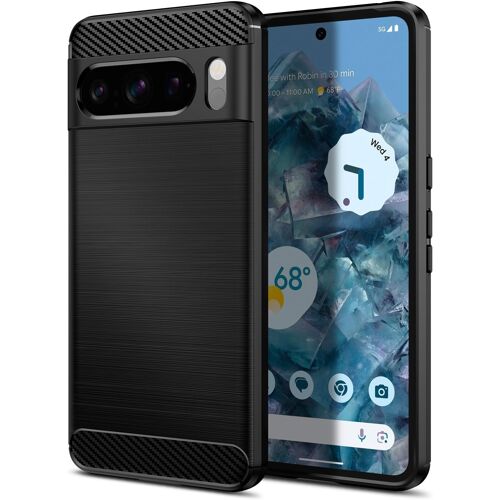LORANKA-Coque pour Google Pixel 8 Pro, Étui Mince et Antichoc, Housse Souple en Fibre de Carbone TPU (Noir)