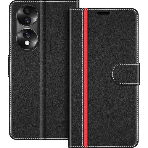 KAL-Coque En Cuir Pour Honor 70 5G, Étui Housse Pochette Fonction Stand Pour Honor 70 5G, Noir/Rouge