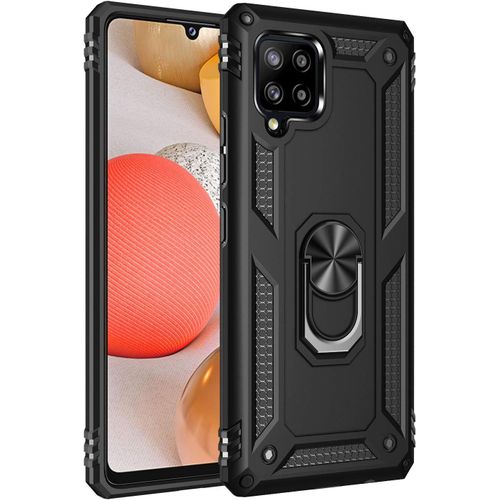 Coque Pour Samsung Galaxy A42 5g + 9h Verre Trempé, Étui Protection Tpu/Pc Souple Durable Avec Support De 360° Rotation Anneau Protection Antichoc Armor Box Coque, Noir