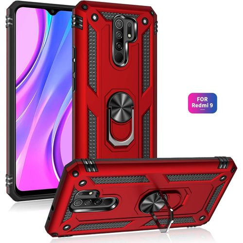 Coque Pour Xiaomi Redmi 9 + 9h Verre Trempé, Étui Protection Tpu/Pc Souple Durable Avec Support De 360° Rotation Anneau Protection Antichoc Armor Box Coque, Noir