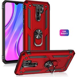Coque Pour Xiaomi Redmi 9 + 9h Verre Trempé, Étui Protection Tpu/Pc Souple Durable Avec Support De 360° Rotation Anneau Protection Antichoc Armor Box Coque, Noir