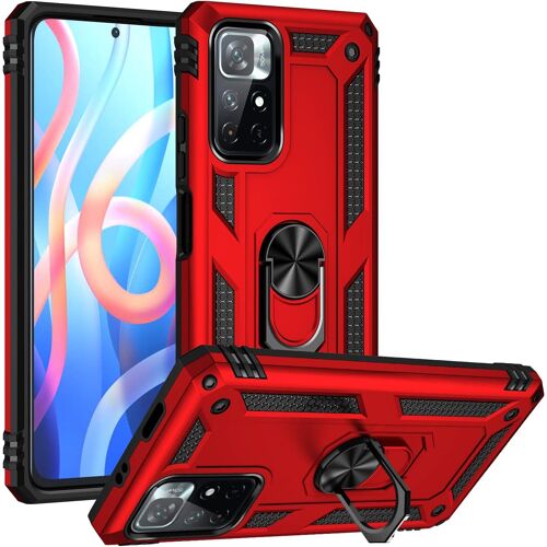 KAL-Coque Pour Xiaomi Redmi 10/Redmi Note 11 4G, + Hd Verre Trempé, Etui Housse De Protection Antichoc Durable Résistante 2 En 1 Hybride Pc Robuste Tpu Souple,Rouge