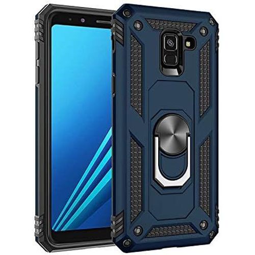 Sjzg-Coque Galaxy A8 Plus 2018/A730f, Support De Bague En Métal, Pivots De Rotation À 360 ° & 180 °. Étui De Protection Slim Soft Tpu + Pc, Compatible Avec Support De Voiture Magnétique - Bleu