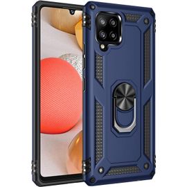 Coque Pour Samsung Galaxy A42 5g, Étui De Protection Slim Soft Tpu + Pc,Heavy Duty, Slim Dual Layer Protective Housse Etui Coque Avec Support De Bague En Métal, Bleu