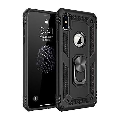 SJZG-Coque Iphone X/Xs, Étui Protection Tpu Souple Durable Avec Support De 360° Rotation Anneau [Support De Voiture Magnétique] [Protection Antichoc] [Armor Box] Coque Pour Iphone X/Xs- Noir