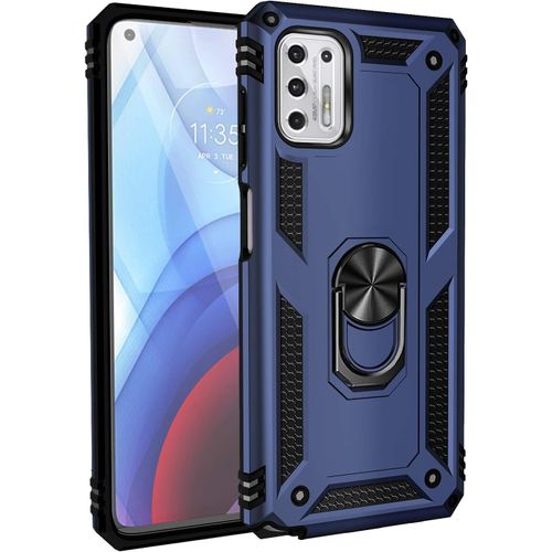 Kal-Coque Pour Motorola Moto G Stylus 5g 2021, Étui De Protection Slim Soft Tpu + Pc,Heavy Duty Dual Layer Protective Housse Avec Support De Bague En Métal, Bleu