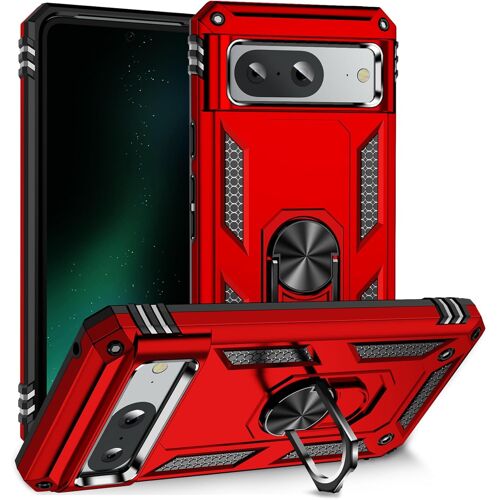 KAL-Coque Pour Google Pixel 8, + Hd Verre Trempé, Etui Housse De Protection Antichoc Durable Résistante 2 En 1 Hybride Pc Robuste Tpu Souple,Rouge