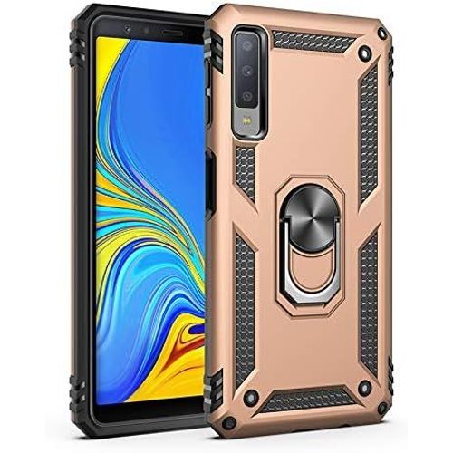 KAL-Coque Pour Samsung Galaxy A7 2018/A750 Coque, [Antichoc Armor] Double Couche Hybride Ultra Armure Housse Étui De Protection Anti-Choc Bumper Cover Avec Stand,Avec Protecteur D'Écran,Or