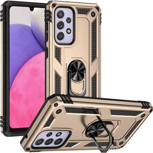 Coque Pour Samsung Galaxy A33 5g(2022) + Protecteur D'écran, Double Couche Hybride Ultra Armure Housse Étui De Protection Antichoc Armor Bumper Cover Avec Stand, Or