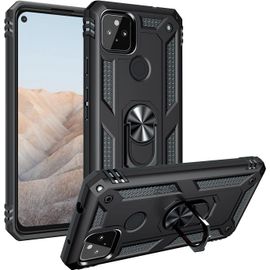 Coque Pour Google Pixel 5a + Hd Verre Trempé, Étui Protection Tpu/Pc Souple Durable Avec Support De 360° Rotation Anneau Antichoc Armor Box Coque, Noir