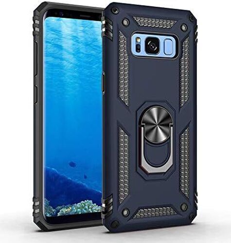 KAL-Coque Samsung Galaxy S8, Support De Bague En Métal, Pivots De Rotation À 360 ° & 180 °. Étui De Protection Slim Soft Tpu + Pc, Compatible Avec Support De Voiture Magnétique - Bleu