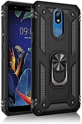 CAUC-Coque LG K40, étui Protection TPU Souple Durable avec Support de 360° Rotation Anneau [Support de Voiture magnétique] [Protection Antichoc] [Armor Box] Coque pour LG K40- Noir