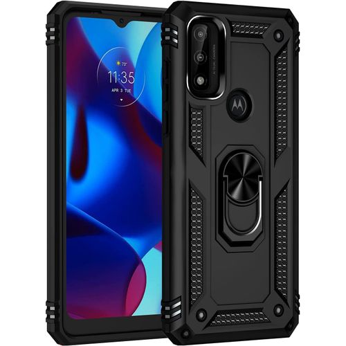 Coque Pour Motorola Moto G Pure + Hd Verre Trempé, Étui Protection Tpu/Pc Souple Durable Avec Support De 360° Rotation Anneau Antichoc Armor Box Coque, Noir