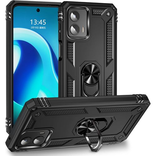 Coque Pour Motorola Moto G 5g 2023/G 2023 + Hd Verre Trempé, Étui Protection Tpu/Pc Souple Durable Avec Support De 360° Rotation Anneau Antichoc Armor Box Coque, Noir