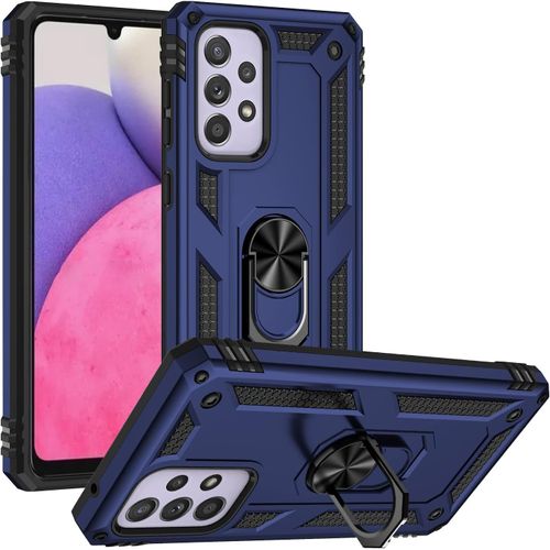Coque Pour Samsung Galaxy A33 5g(2022), Étui De Protection Slim Soft Tpu + Pc,Heavy Duty Dual Layer Protective Housse Avec Support De Bague En Métal, Bleu
