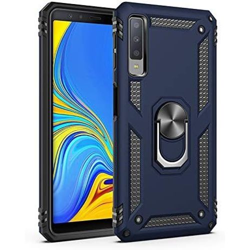 KAL-Coque Galaxy A7 2018/A750, Support De Bague En Métal, Pivots De Rotation À 360 ° & 180 °. Étui De Protection Slim Soft Tpu + Pc, Compatible Avec Support De Voiture Magnétique -Bleu