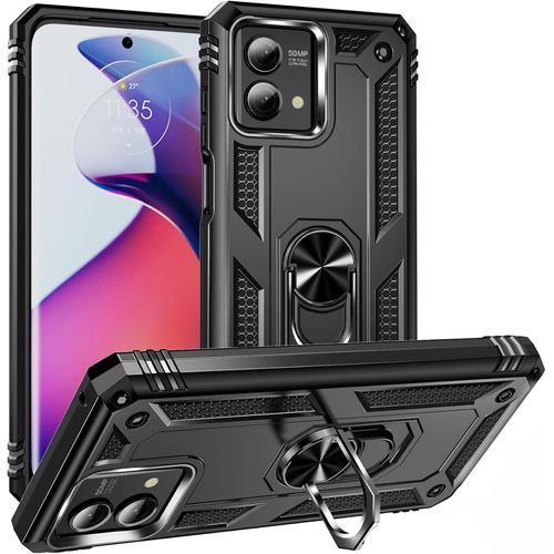 Kal-Coque Pour Motorola Moto G Stylus 5g 2023 + Hd Verre Trempé, Étui Protection Tpu/Pc Souple Durable Avec Support De 360° Rotation Anneau Antichoc Armor Box Coque, Noir