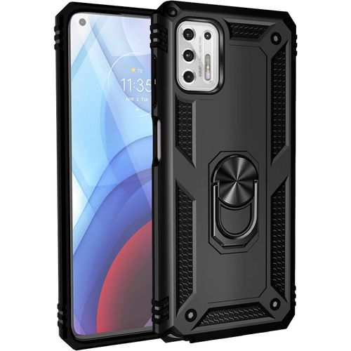 Kal-Coque Pour Motorola Moto G Stylus 5g 2021 + Hd Verre Trempé, Étui Protection Tpu/Pc Souple Durable Avec Support De 360° Rotation Anneau Antichoc Armor Box Coque, Noir