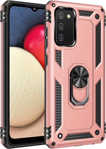 KAL-Coque Pour Samsung Galaxy A02S, Coque Etui Housse Galaxy A02S + Protecteur D'Écran, Antichoc Militaire [Tough Armor] Heavy Duty Shock Proof Protective Housse Avec Anneau Support,Roseor