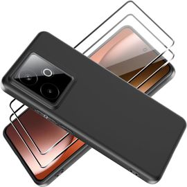 Coque Pour Realme Gt 7/7t 5g Cover Avec Verre Trempé Protection Écran Film Matte Etui Souple Flexible En Premium Tpu, Antichoc, Anti-Dérapante Noir Coque