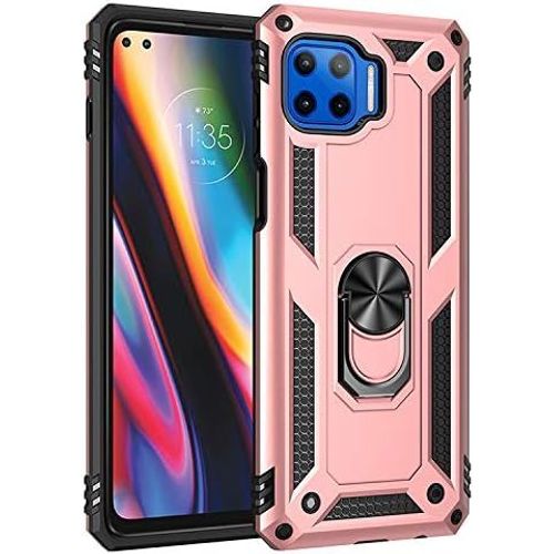 Kal-Coque Motorola Moto G 5g Plus/One 5g, Etui Housse Moto G 5g Plus/One 5g + Protecteur D'écran, Antichoc [Tough Armor] Heavy Duty Shock Proof Protective Housse Avec Anneau Support,Roseor